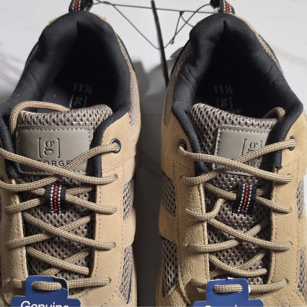George Men's Tan/Gray/Black Leather Mesh Lace-Up Sneakers US 11.5 EU 45